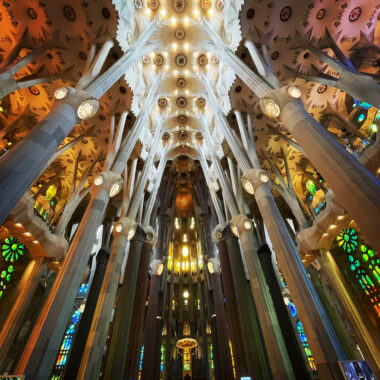 Interior of the Sagrada Familia, facing the altar