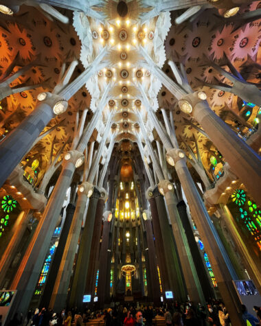 Interior of the Sagrada Familia, facing the altar